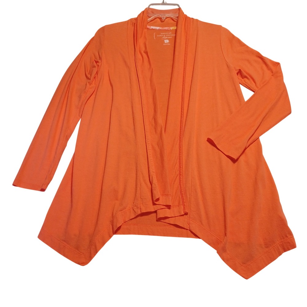 Carole Hochman Heavenly Soft Orange Open Front Sharkbite Hem Cardigan A262492